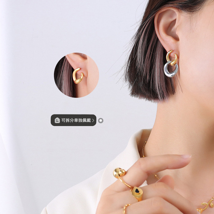Metal Double Rings Women's Earrings Simple Stylish Design Round Circle Hanging Earrings Daily Wear Versatile Cool Jewelry