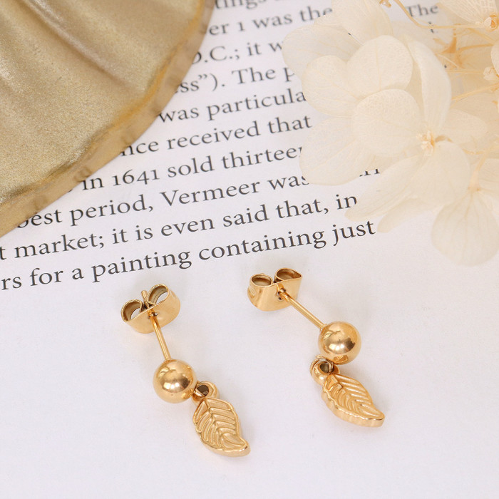 Luxury Real Gold Plated Leaves Tassel Stud Earrings for Women Delicate Micro Inlaid Cubic Zircon Wedding Pendant Jewelry