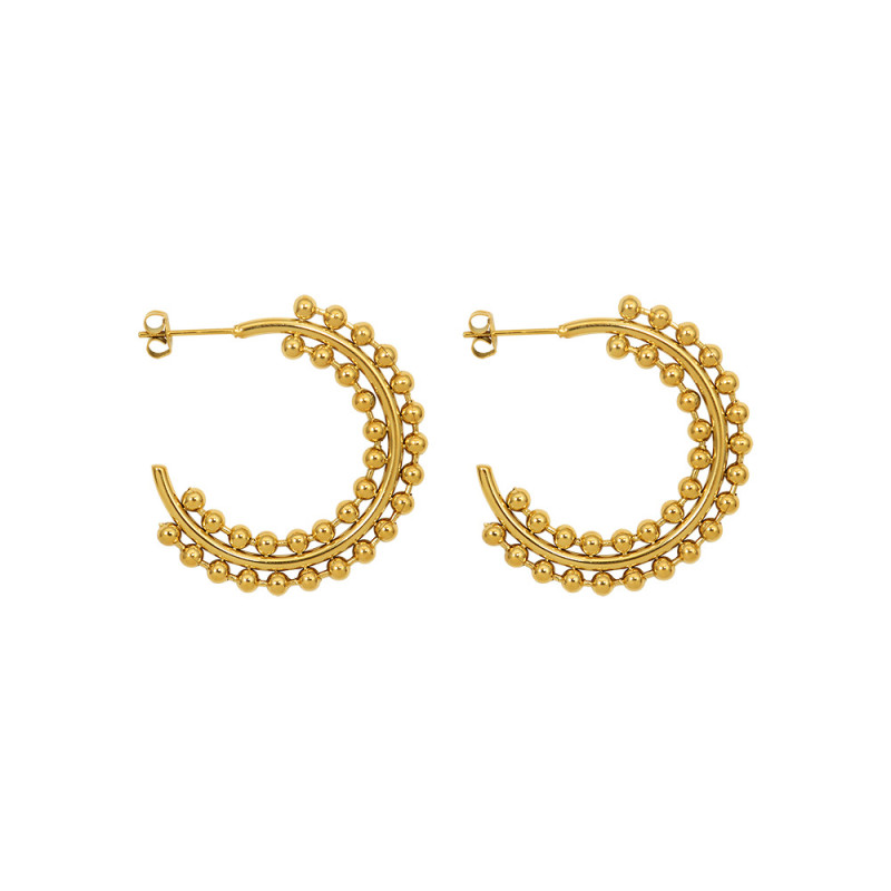 Double Layer Small Beads Gold Ear Cuff Round Circle Geometric Earrings for Women Minimalist Korean Earrings