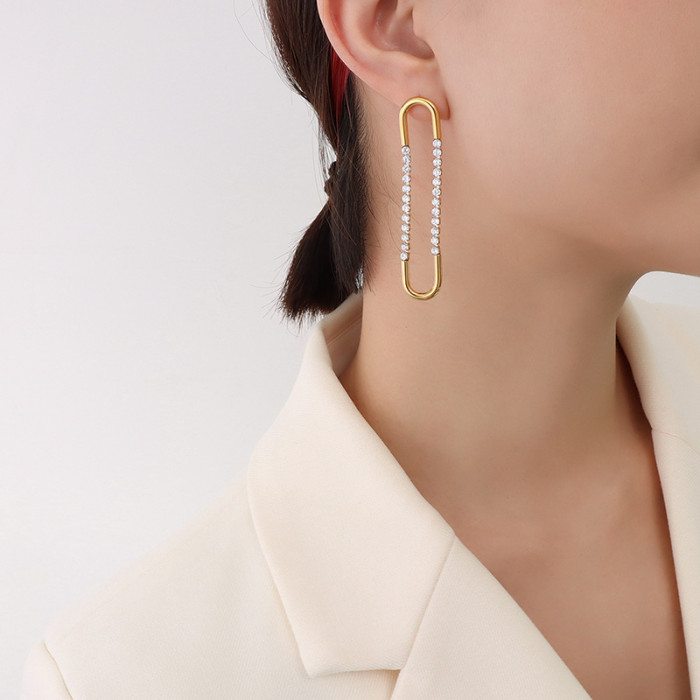 Genuine Geometric Oval Tassel Chain Drop Earrings For Women Wedding Office Jewelry Pendientes