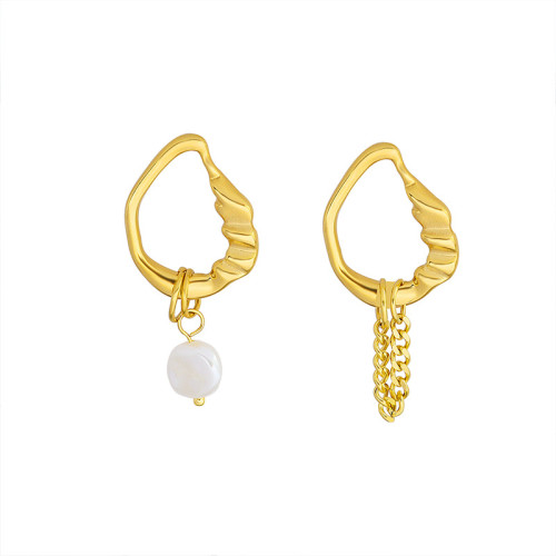 Hot Selling Removable Chunky Hoop Earrings With Irregular Baroque Pearl Charm Stainless Steel Gold Plated Hoop Earrings