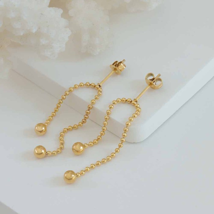 Gold Stainless Steel Long Beads Tassel Earrings Jewelry Fashion Chain Link Dangle Earrings For Women