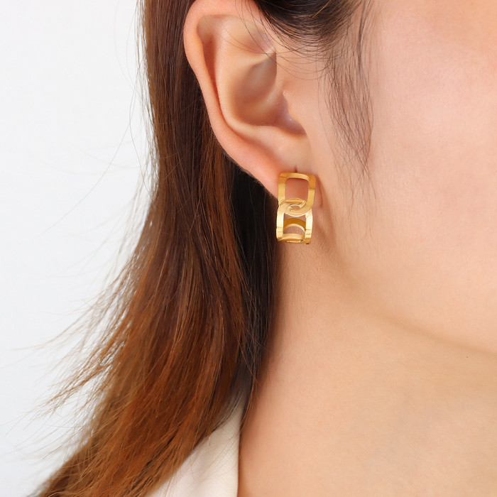 Trendy Retro Punk Gold Chain Non Pierced Hoop Clip on Earrings for Women Statement Gothic Geometric C Shape Earrings Ear Clips