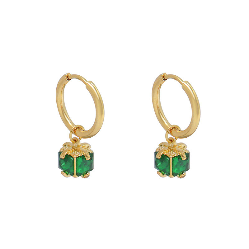 Gold Silver Filled Hoop Earring Fashion Circle Green Square Pendant Huggie Earrings CZ Zircon Aretes Jewelry Wholesale