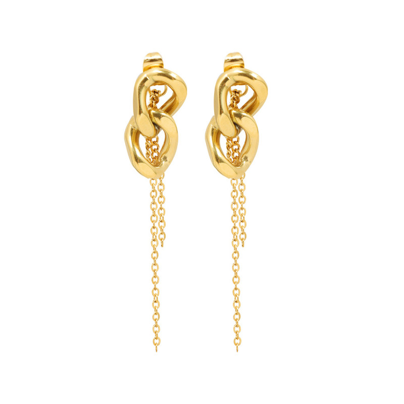 Stainless Steel Jewelry Thick Chain Double Tassel Earrings Women's Fashion Twist Irregular Earrings