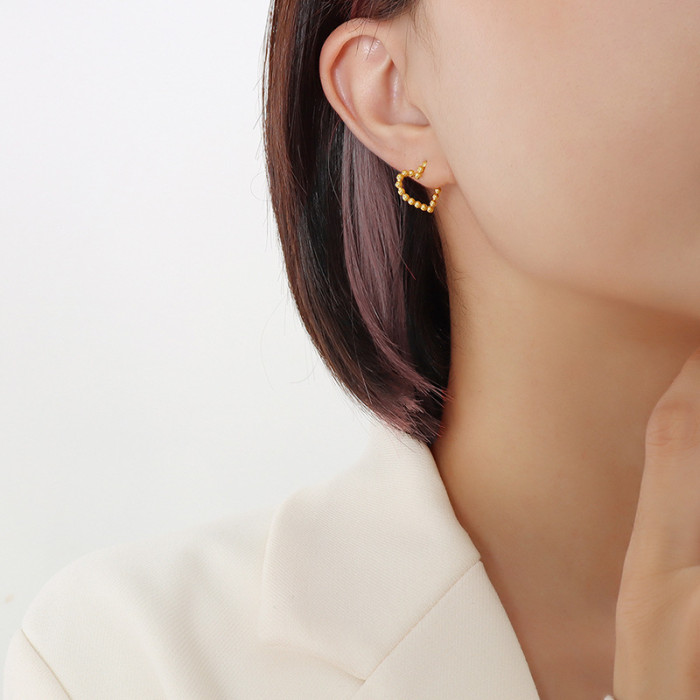 Minimalist Stainless Steel Beads Heart Stud Earring For Women Waterproof Jewelry Metal Love Earrings