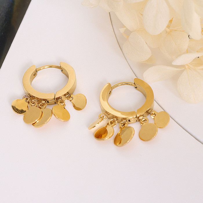 Round Disc Tassel Hoop Earrings for Child Girls Women Wafer Loop Huggies Earring Korea Jewelry