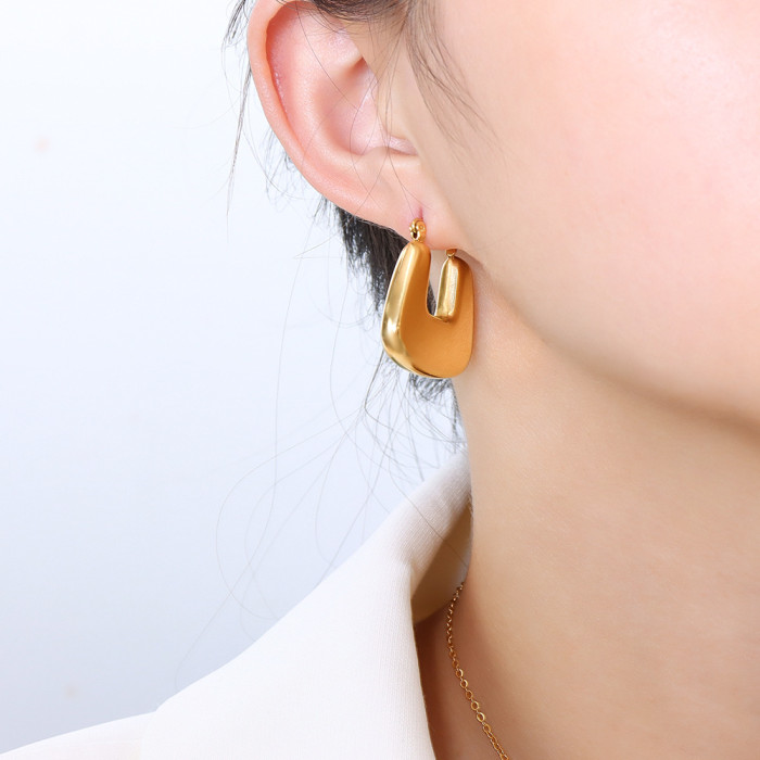 Geometric Shape Women Big Hoop Earrings Hollow Metal Stainless Steel Round Ear Jewelry Anti Allergy Party Accessory