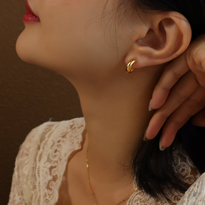 Fashion C Shape Chunky Stud Earrings Statement Zinc Alloy Metal Texture Charm Earrings Jewelry Orecchini Donna Gift