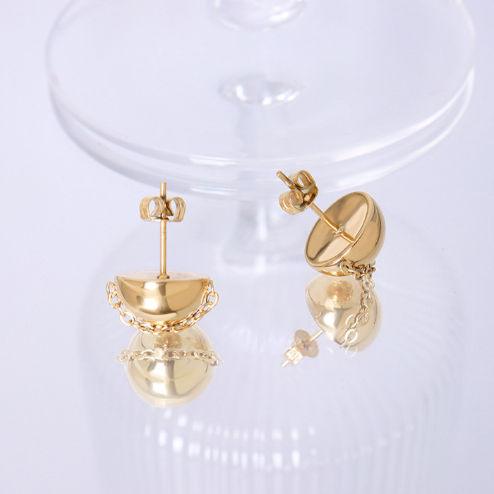 Cute Half Ball Chain Earrings Gold Color Women Half Ball Stud Earrings Women Jewelry