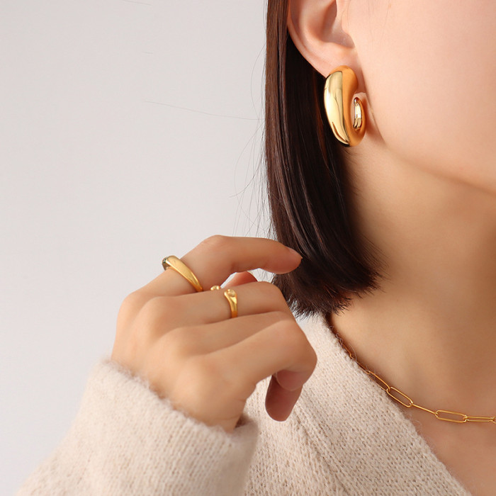 Horn Hoop Earrings for Women Stainless Steel Small C Gold Hoop Earrings Minimalist Trendy Women Jewelry Wholesale Items