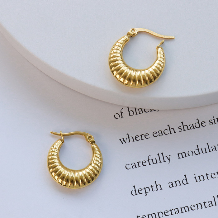 Small Chunky Screw Thread Hoop Earrings Gold Silver Color Metal Round Earring for Women Vintage Earrings Jewelry