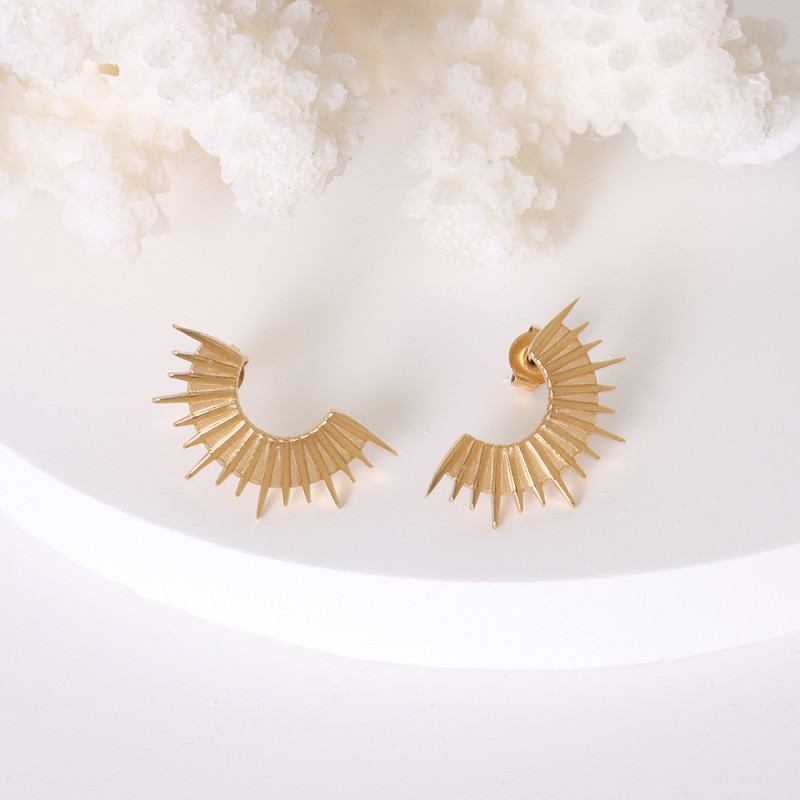 Gold Half Circle Spiked Shape Earrings Vantage Retro Boho Irregular Shiny Sun Star Shape Simple Joker Luxury Jewelry Gift
