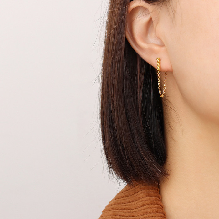 Chain Stud Earrings Personality Back Hanging Stud Earrings Korean Chain Dangle Brincos Women's Jewelry