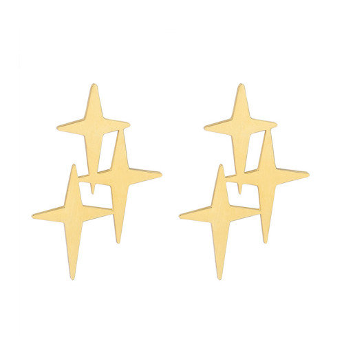 Steel Gold Color  Three Stars Stud Earrings Gorgeous Women Classic Piercing