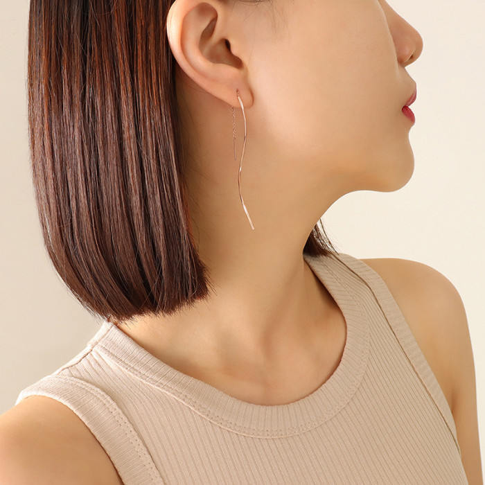 Fine Small Long Geometric S Shape Earrings Ear Line Ear Chain Allergy Free