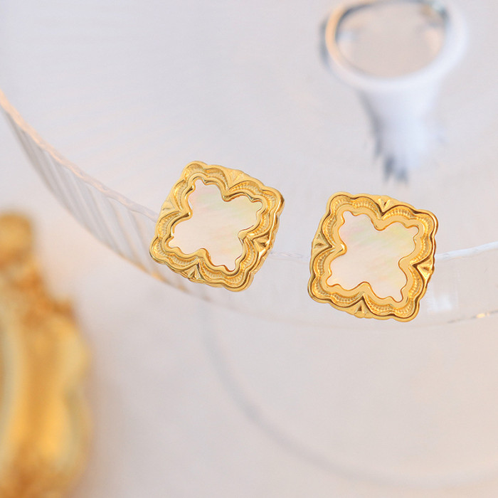 Simple Trendy Square Stud Earrings Gold Color Sea Shell Inlaid Jewelry Earrings for Women Wedding f556