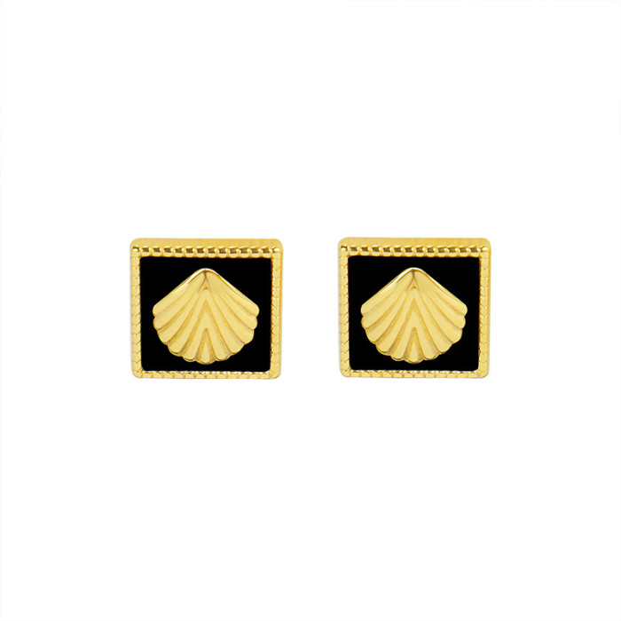 High Sense Korean Trend Elegant Shell Geometric Square Stud Earrings for Women Girl Fashion Jewelry Party Gifts