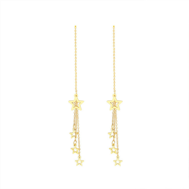 Geometric Shining Star Tassel Earrings Long Style Elegant Fashion Banquet Party Golden Earrings Dangle Jewelry Women