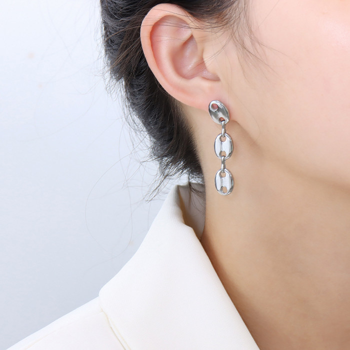 New Trendy Geometric Tassel Pig Nose Chain Drop Earring Simple Hollow Metal Classic Dangle Earring Women Party Jewelry