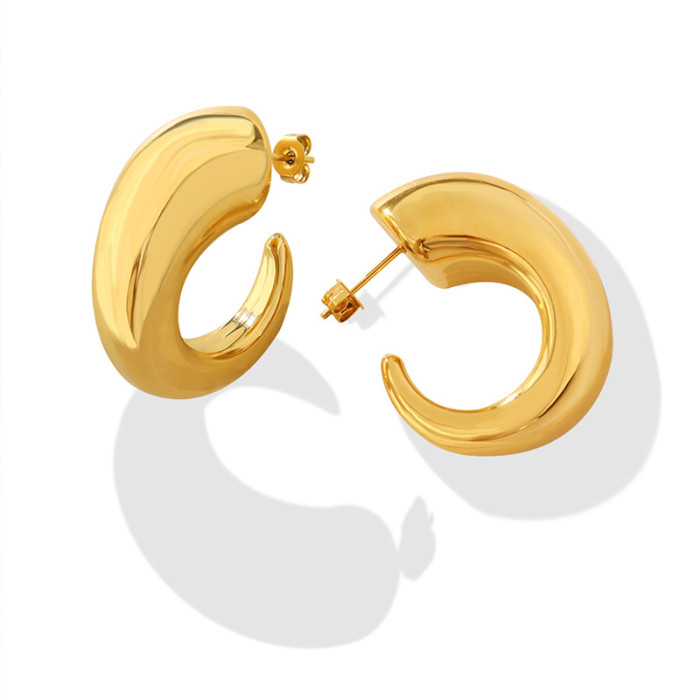 Horn Hoop Earrings for Women Stainless Steel Small C Gold Hoop Earrings Minimalist Trendy Women Jewelry Wholesale Items