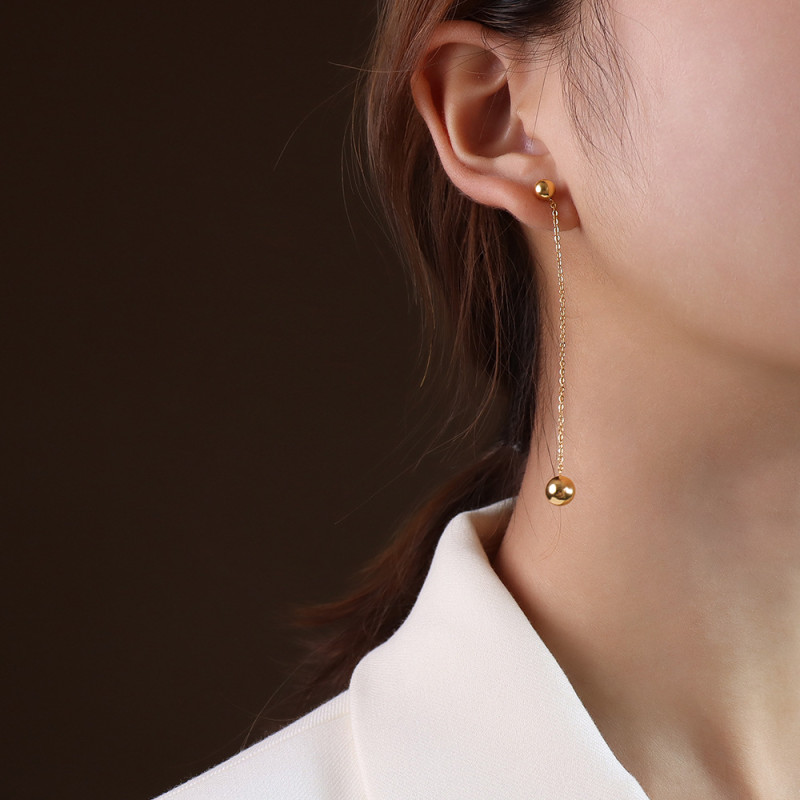 New High Sense Double Metal Ball Tassel Earrings Women's Light Luxury Accessories For Korean Fashion Jewelry Girls