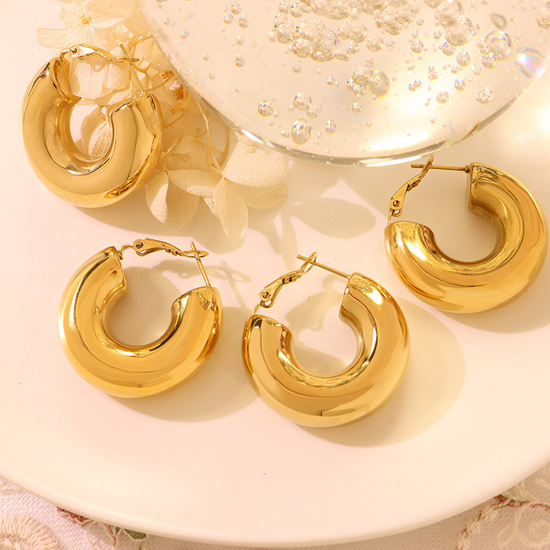New Geometric Simple Minimalism Round Gold Color Silver Color Thick Metal Hoop Earrings for Women Jewelry