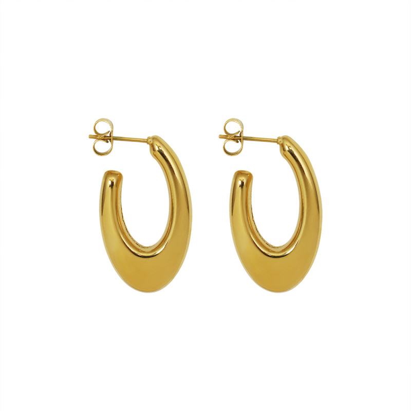 Solid Gold Hoop Earrings Thick Oval Geometric Earrings Minimalist Earrings Stars Design
