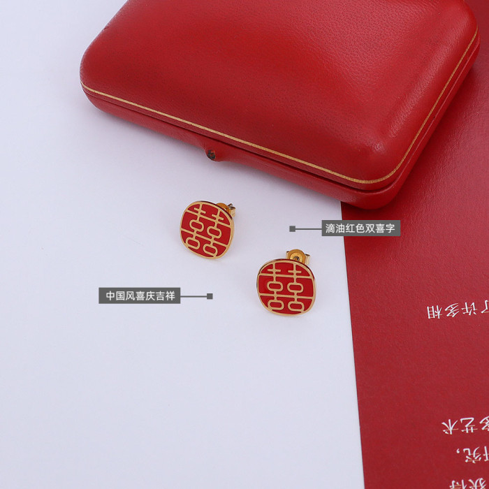 Chinese Word Red Congratulations Round Xi Drop Earrings New Trendy Earrings Jewelry Accessories