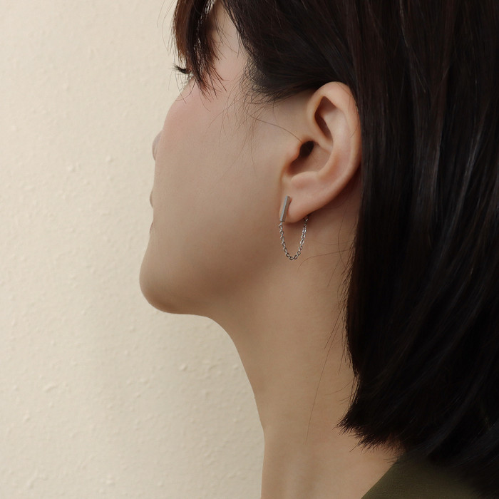 Simple Tassel Earrings for Women Minimalist Gold Silver Chain Back Hanging Stud Earrings Fashion Jewelry