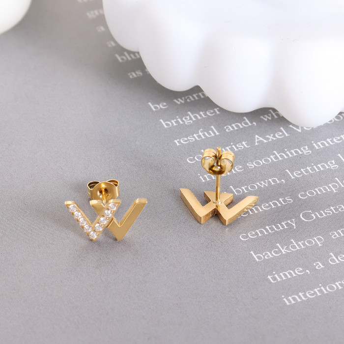 Letter W Shape Stud Earrings Fashion Jewelry For Women Christmas Gift