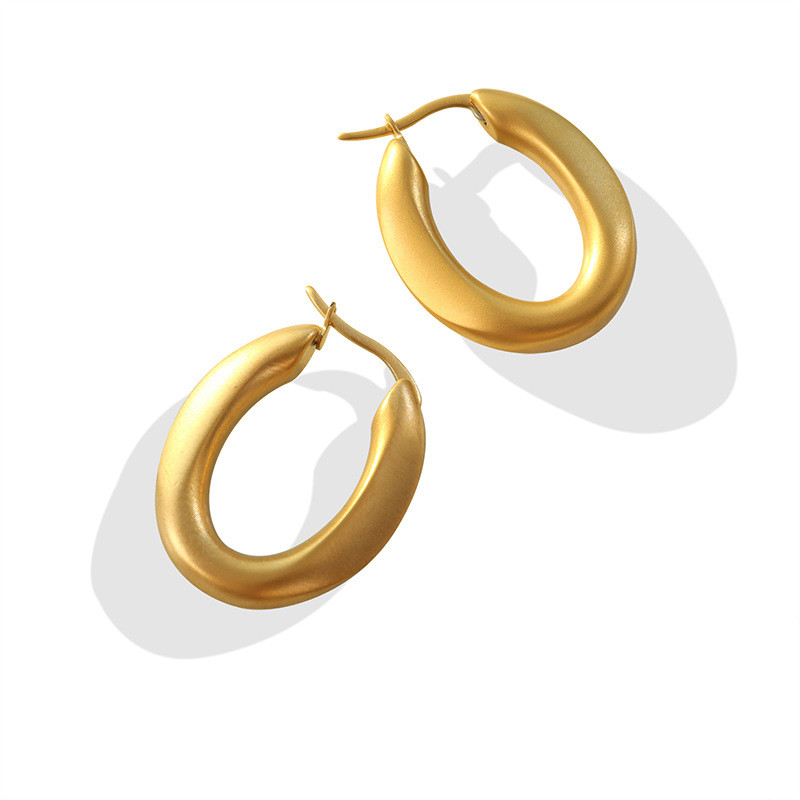 Charm Metal Oval Geometric Texture Hoop Earrings Gold Plated Statement Earrings Party Gift Jewelry