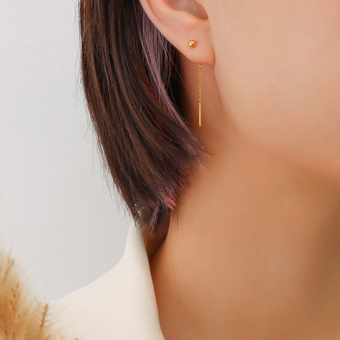 Minimalist Stainless Steel Bead Stud Earring Findings Long Chain Earring Ear Threads for Jewelry