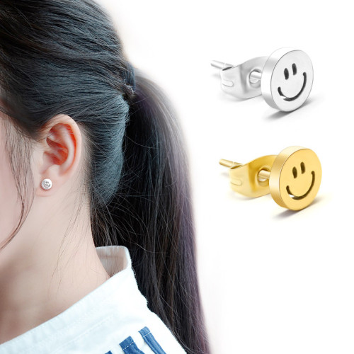 Minimalist Stainless Steel Jewelry Cute Smile Face Stud Earrings Fashion Mini Face Ear Studs for Women Lady Good Mood Every Day