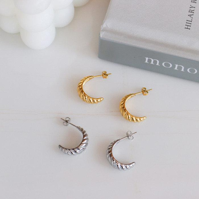 C Shape Twist Croissant Earrings For Women Stainless Steel Hoop Earrings Circle Round Earring Female Fashion Jewelry
