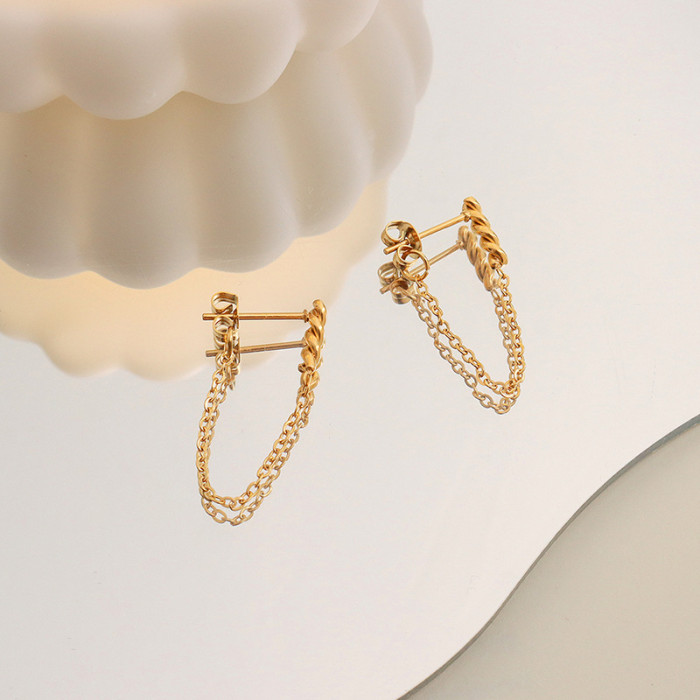 Chain Stud Earrings Personality Back Hanging Stud Earrings Korean Chain Dangle Brincos Women's Jewelry