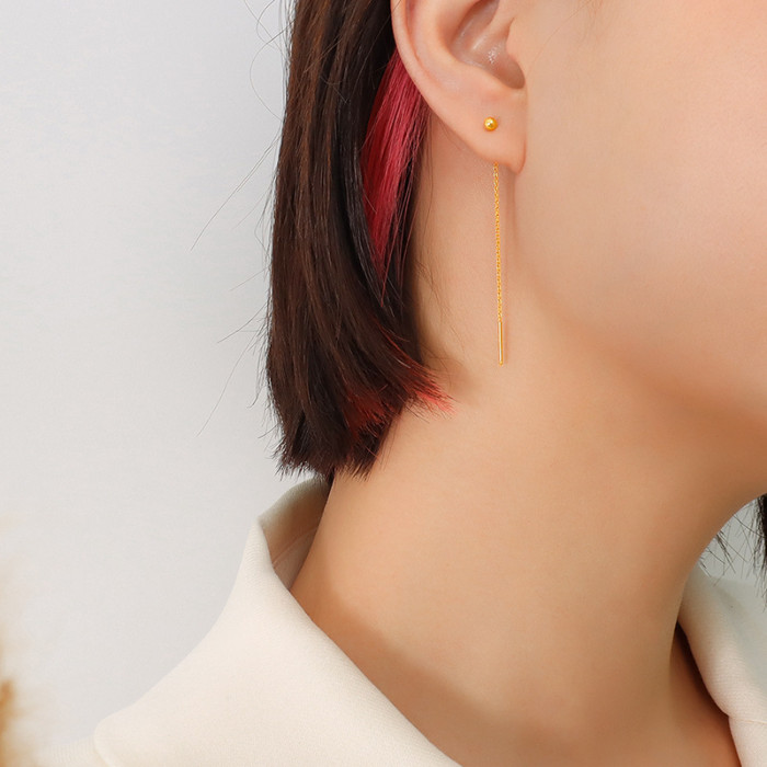 Minimalist Stainless Steel Bead Stud Earring Findings Long Chain Earring Ear Threads for Jewelry