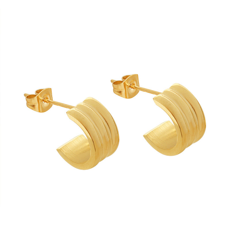 Korea Antique Matte Metal Gold Copper Plated C Shape Wide Semicircle Curved Stud Earrings for Women Jewelry