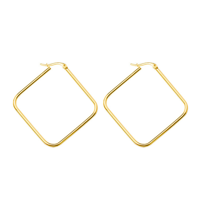 European Hyperbole Big Square Circle Hoop Earrings for Women Jewelry Geometric Rhombus Earrings
