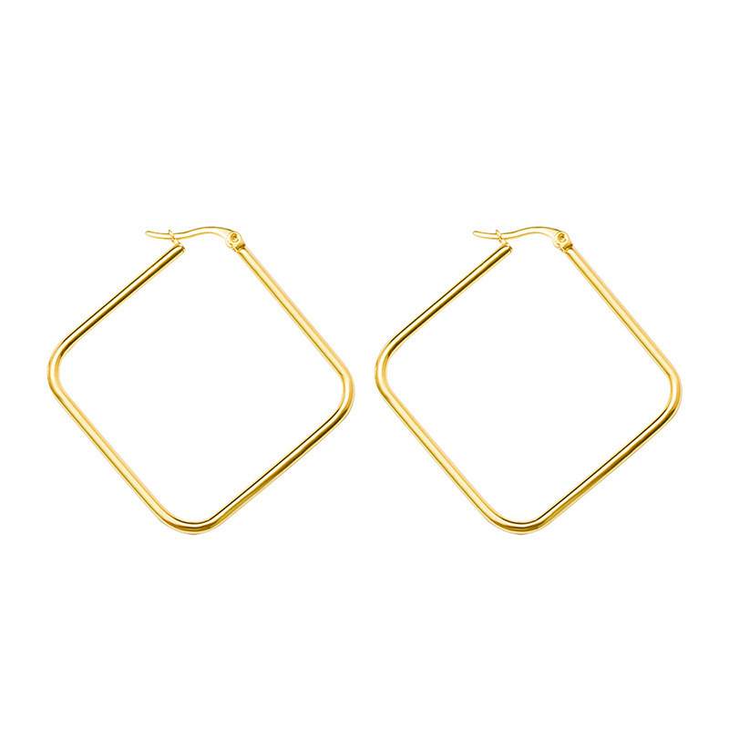 European Hyperbole Big Square Circle Hoop Earrings for Women Jewelry Geometric Rhombus Earrings