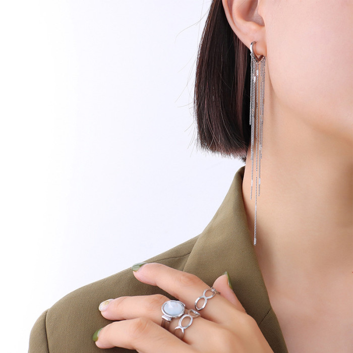 Silver Color Light Luxury Long Tassel Hoop Earrings Female Temperament Love Heart Gorgeous Handmade Jewelry Gift