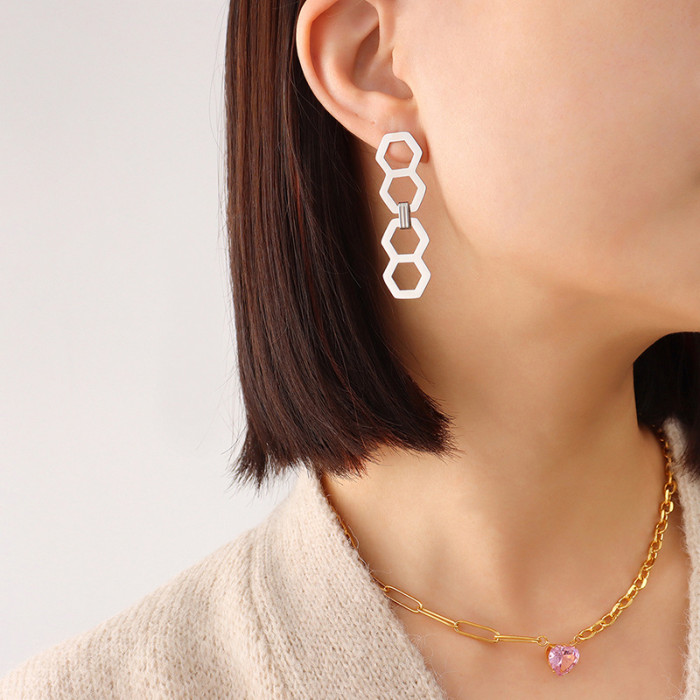 Multi Layer Hexagonal  Long Earrings for Women Gold Color Trendy New Elegant Drop Dangle Earrings Fashion Jewelry Wholesale