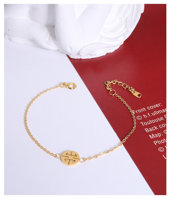 Chinese National Style Auspicious Longevity Earring Bracelet Necklace Rose Gold Stainless Steel Stud Earrings for Women