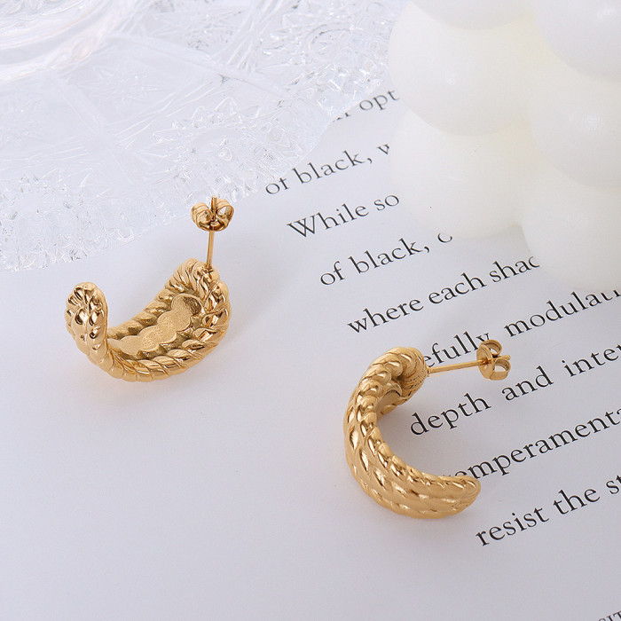 Stainless Steel Ring Earrings Jewelry Gold Thread Twist C Earrings Women's Earrings Accessories