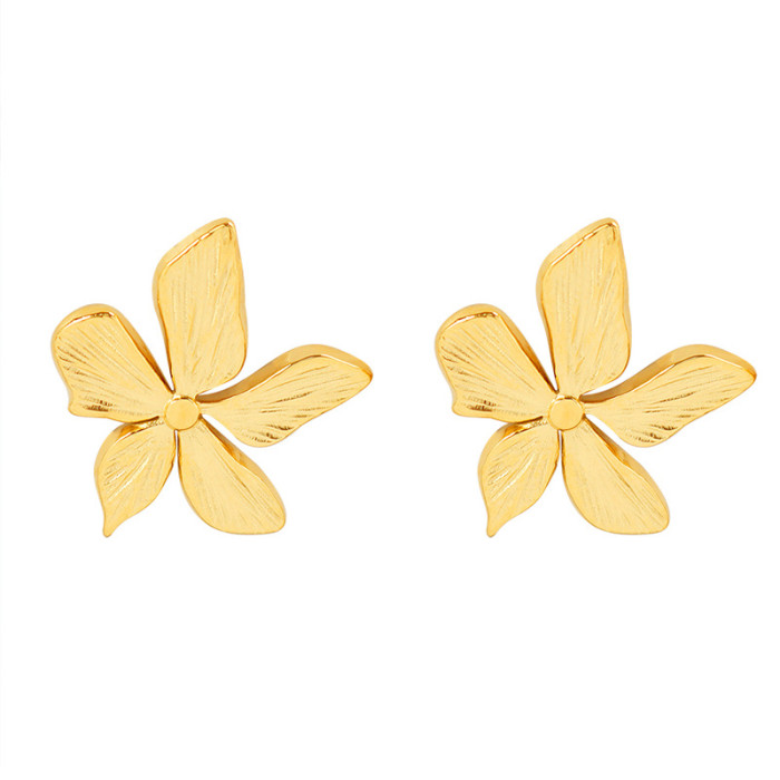 Trendy Metal Flower Stud Earrings Vintage Korean Fashion Charm Jewelry Hot Statement Earring for Women Gifts Wholesale