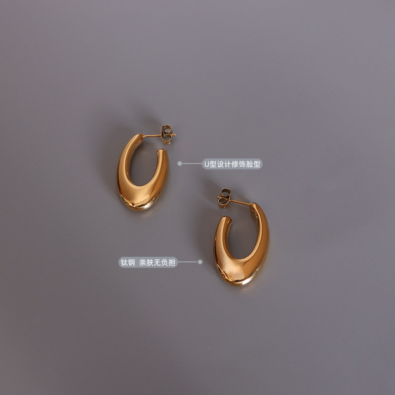 Solid Gold Hoop Earrings Thick Oval Geometric Earrings Minimalist Earrings Stars Design
