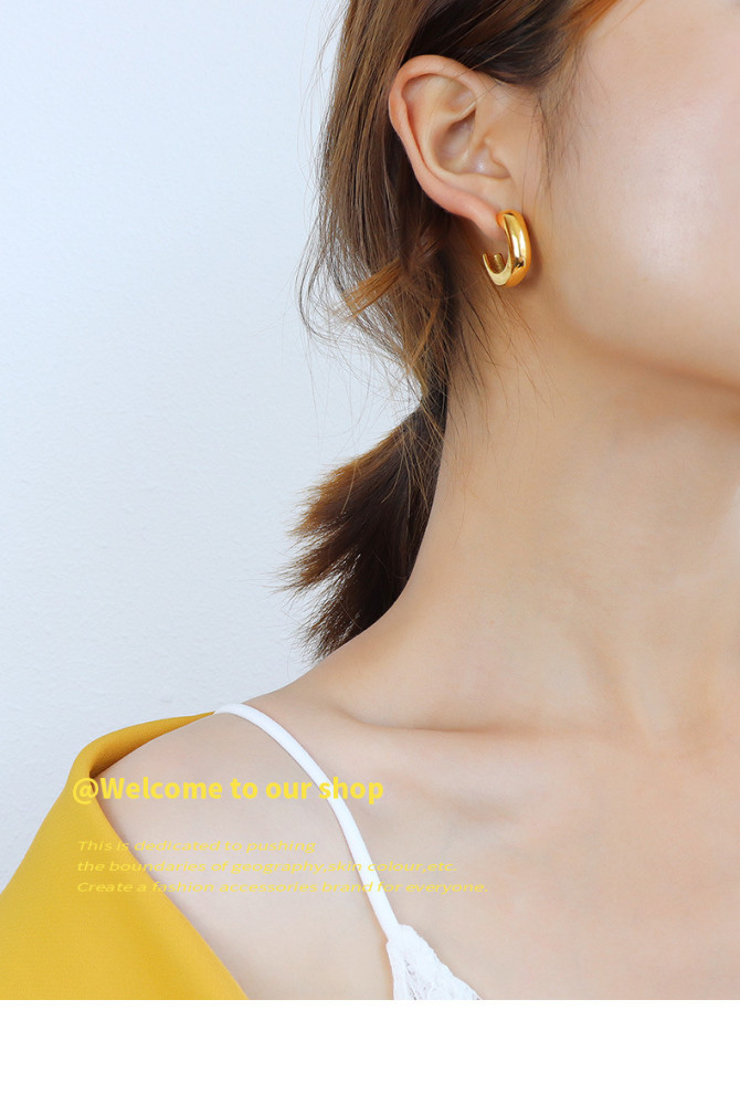 Fashion C Shape Chunky Stud Earrings Statement Metal Texture Charm Earrings Jewelry Gift
