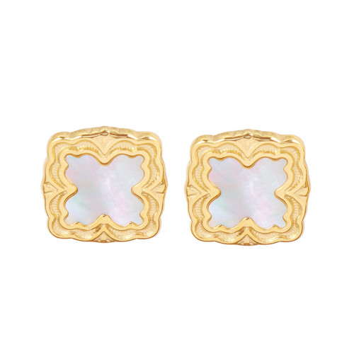 Simple Trendy Square Stud Earrings Gold Color Sea Shell Inlaid Jewelry Earrings for Women Wedding f556