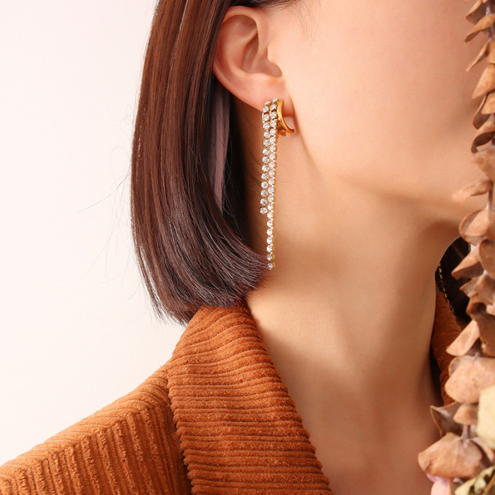 2022 New Fashion Zircon Shining C Shape Long Tassel  Earrings Female Design Simple Earring Party Jewelry