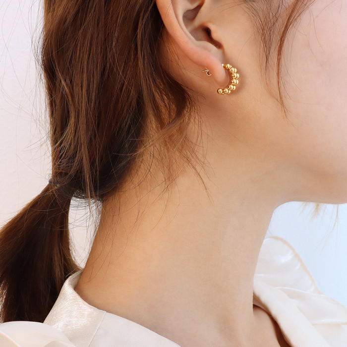 Double Layer Small Beads Gold Earring Round Circle Geometric Earrings for Women Minimalist Korean Earrings